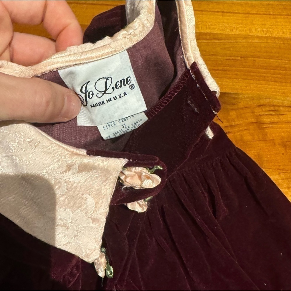 Christmas Dress Jo Lene Burgundy Red Velour with Lace Trim 3T Formal baby infant - Picture 5 of 11